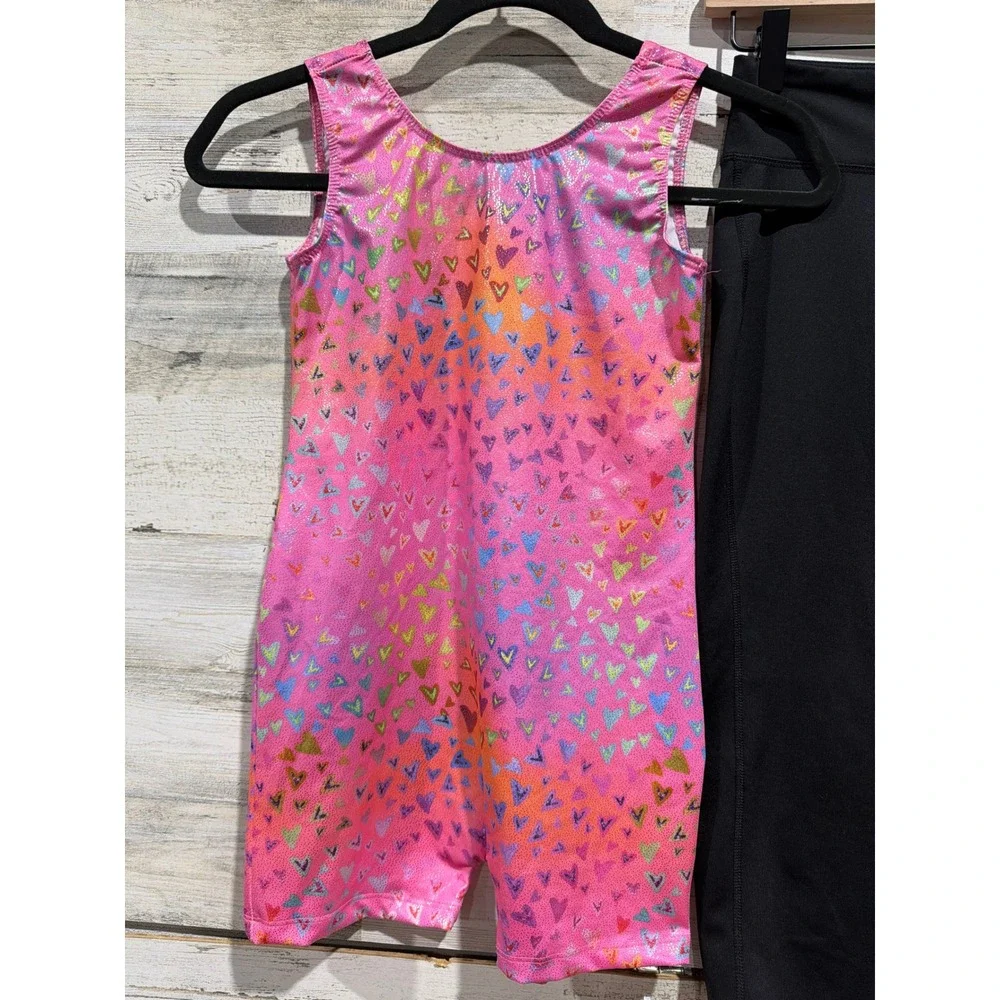 Old Navy Boutique Activewear Girls 14/16 Black Pink Heart Dance Leggings EUC